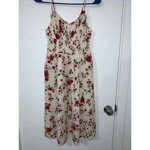 OLD NAVY Women's floral red Slip Dress Petite S Adj Straps Smocked Romantic
